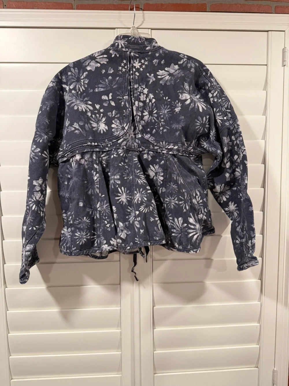 Free People Navy Blue Floral Drawstring Zip Jacket - Picture 2 of 3